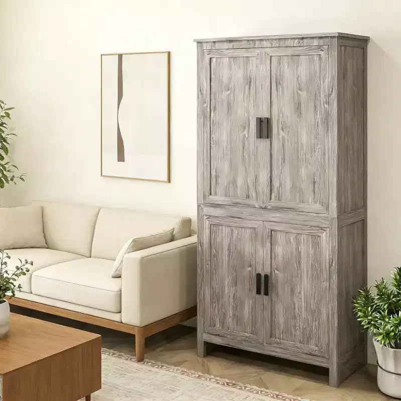 Meuble de rangement autoportant Okak Farmhouse avec 4 portes et étagères réglables, bibliothèque de rangement pour salon, cuisine