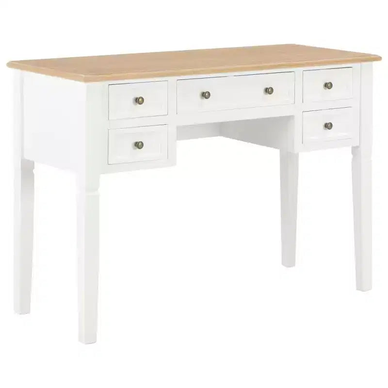 vidaXL Writing Desk White and Brown Engineered Wood and Pinewood Standard