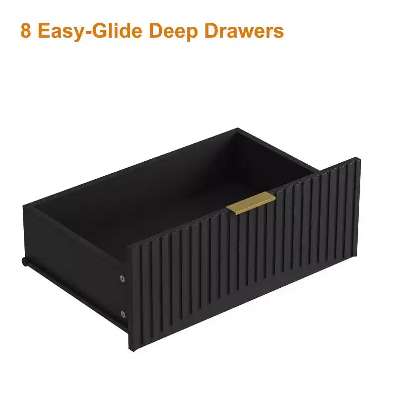 Commode moderne à 8 tiroirs, grand organiseur de rangement avec façades sculptées ondulées et poignées en métal doré pour chambre ou entrée - Panipeachy