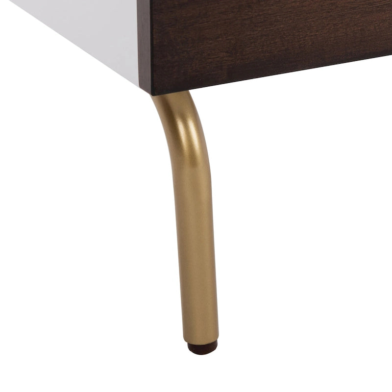 Walnut & White 2-Drawer Nightstand with Gold Pulls