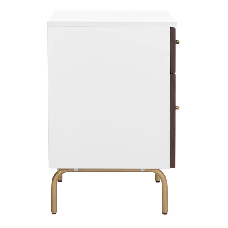 Walnut & White 2-Drawer Nightstand with Gold Pulls
