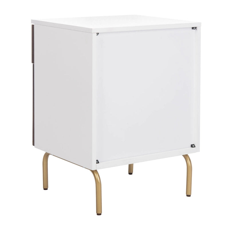 Walnut & White 2-Drawer Nightstand with Gold Pulls