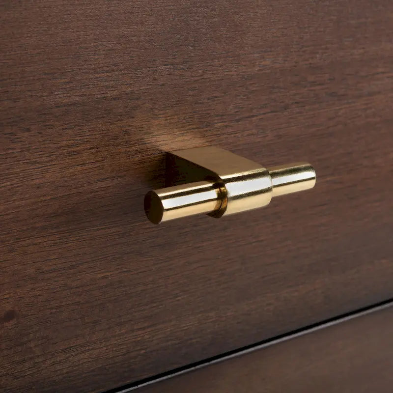 Walnut & White 2-Drawer Nightstand with Gold Pulls