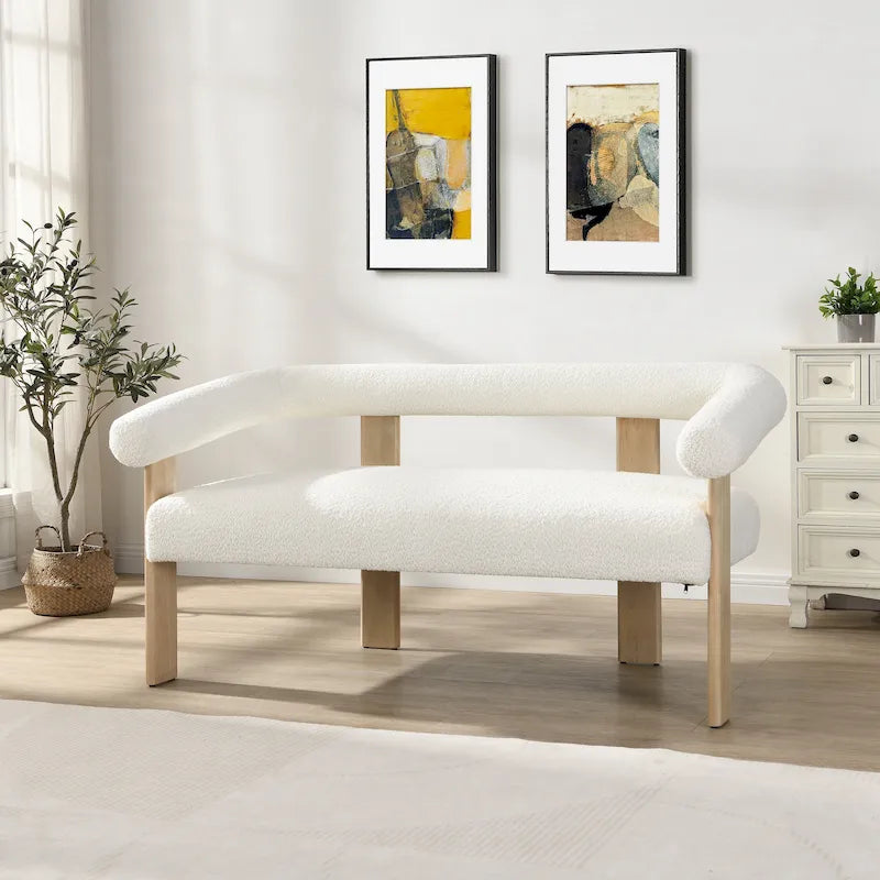 Green+Brown / Beige+Natural / Black+Brown 2-Seat Loveseat, C-Back Round Armrest, Rubberwood Frame