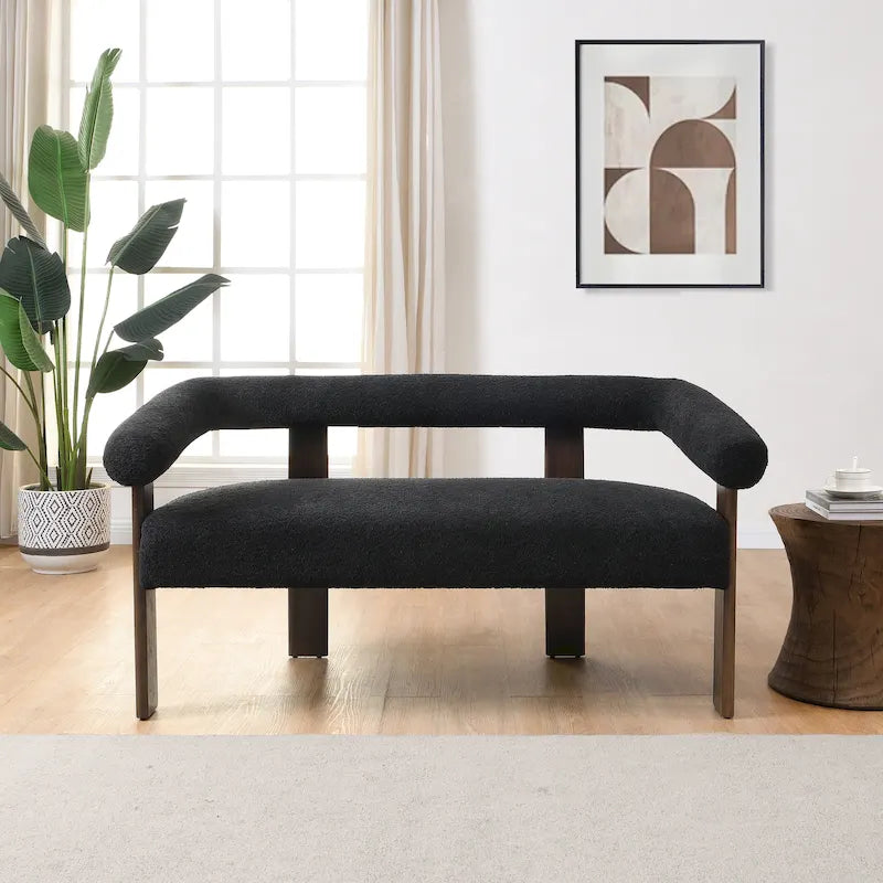 Green+Brown / Beige+Natural / Black+Brown 2-Seat Loveseat, C-Back Round Armrest, Rubberwood Frame