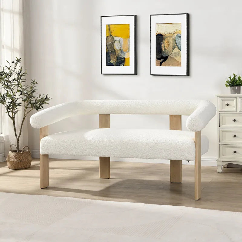 Green+Brown / Beige+Natural / Black+Brown 2-Seat Loveseat, C-Back Round Armrest, Rubberwood Frame
