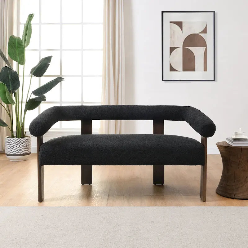 Green+Brown / Beige+Natural / Black+Brown 2-Seat Loveseat, C-Back Round Armrest, Rubberwood Frame