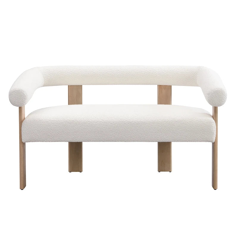 Green+Brown / Beige+Natural / Black+Brown 2-Seat Loveseat, C-Back Round Armrest, Rubberwood Frame