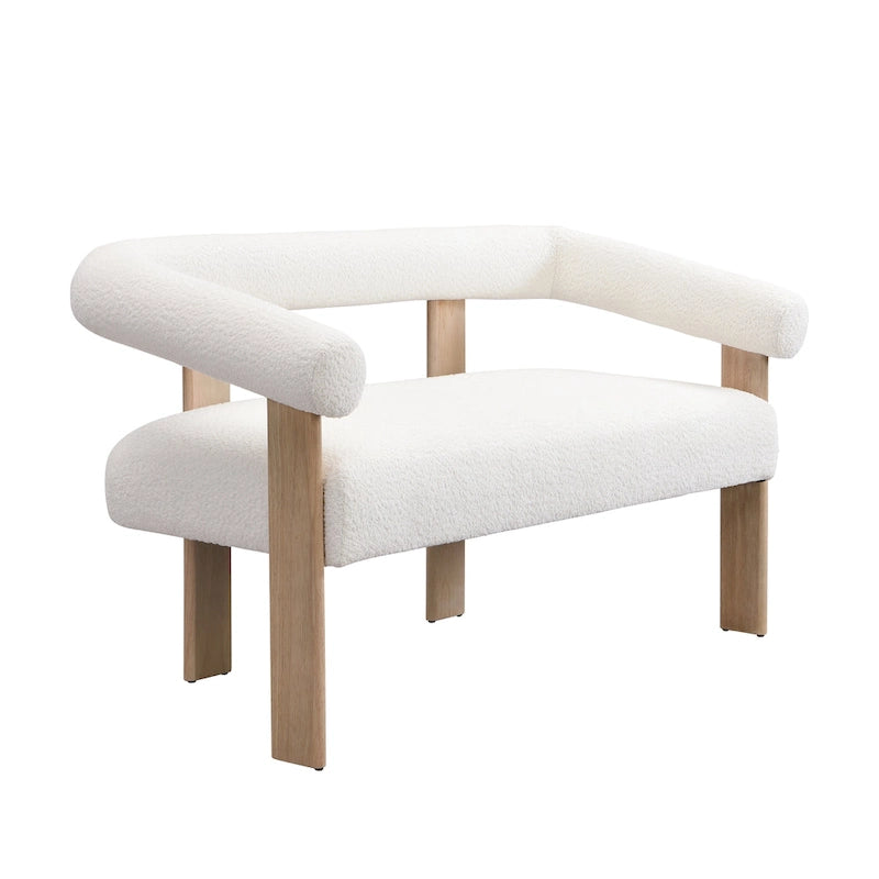 Green+Brown / Beige+Natural / Black+Brown 2-Seat Loveseat, C-Back Round Armrest, Rubberwood Frame