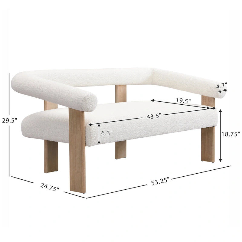 Green+Brown / Beige+Natural / Black+Brown 2-Seat Loveseat, C-Back Round Armrest, Rubberwood Frame