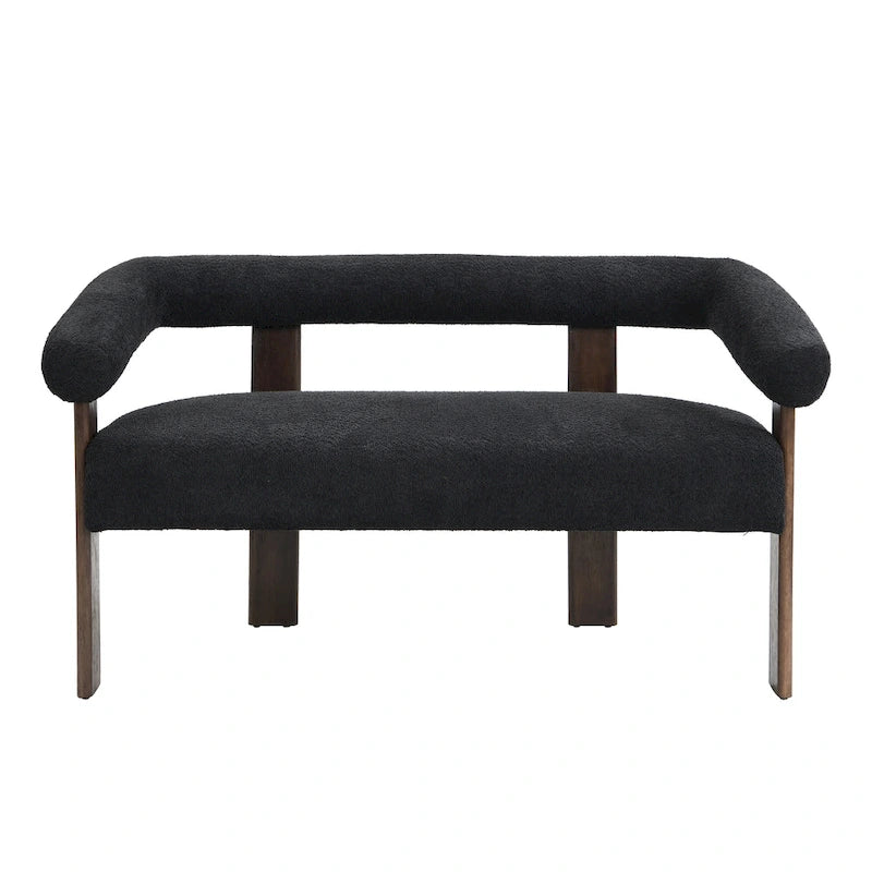 Green+Brown / Beige+Natural / Black+Brown 2-Seat Loveseat, C-Back Round Armrest, Rubberwood Frame