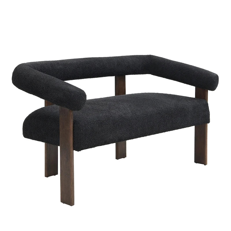 Green+Brown / Beige+Natural / Black+Brown 2-Seat Loveseat, C-Back Round Armrest, Rubberwood Frame