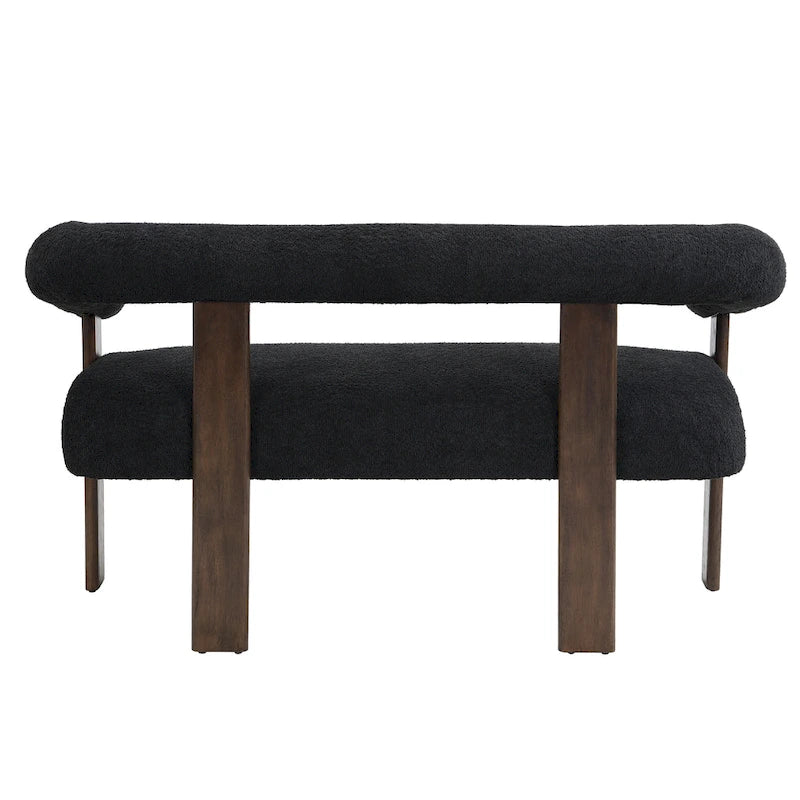 Green+Brown / Beige+Natural / Black+Brown 2-Seat Loveseat, C-Back Round Armrest, Rubberwood Frame