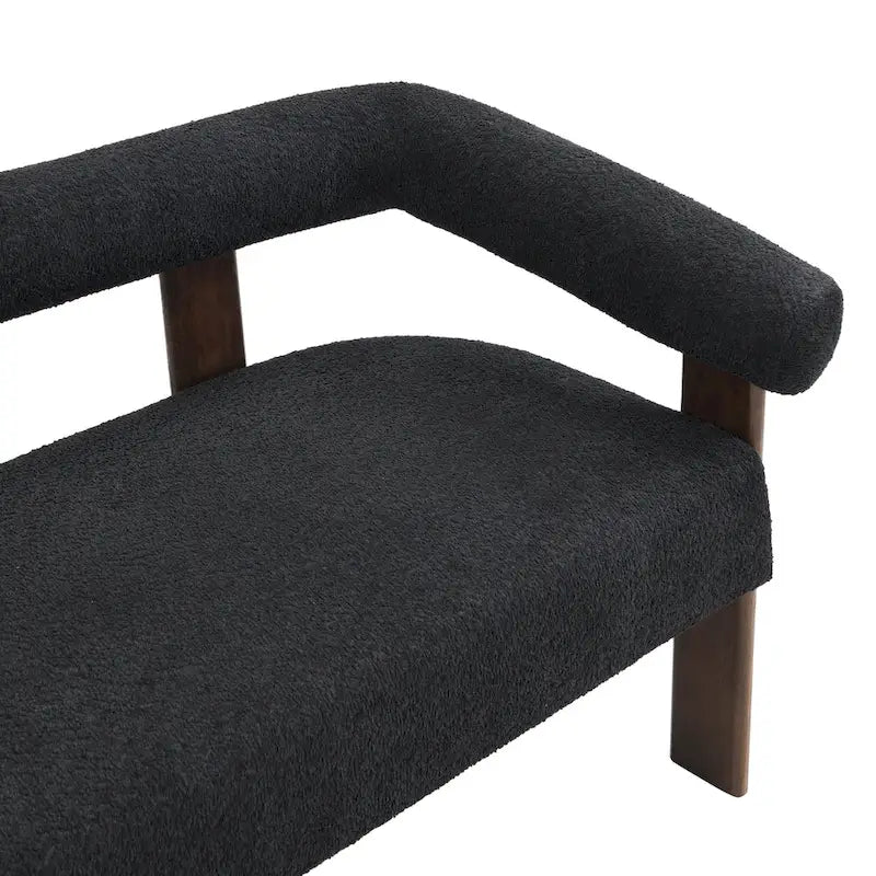 Green+Brown / Beige+Natural / Black+Brown 2-Seat Loveseat, C-Back Round Armrest, Rubberwood Frame