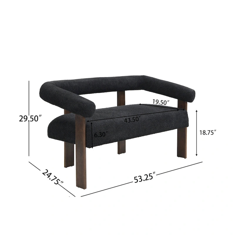 Green+Brown / Beige+Natural / Black+Brown 2-Seat Loveseat, C-Back Round Armrest, Rubberwood Frame