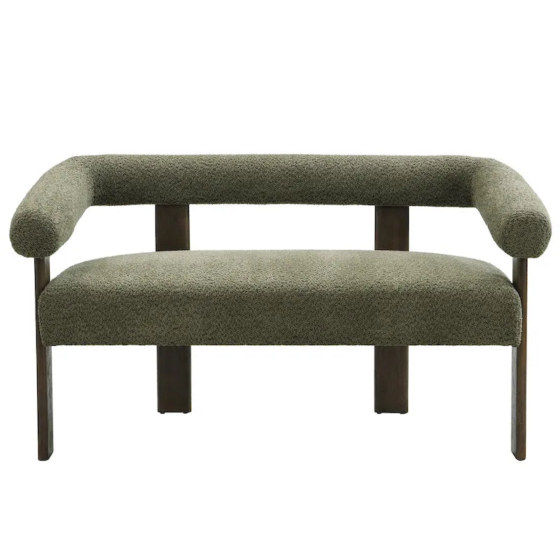 Green+Brown / Beige+Natural / Black+Brown 2-Seat Loveseat, C-Back Round Armrest, Rubberwood Frame