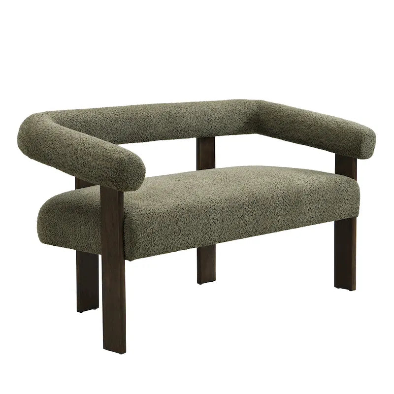 Green+Brown / Beige+Natural / Black+Brown 2-Seat Loveseat, C-Back Round Armrest, Rubberwood Frame