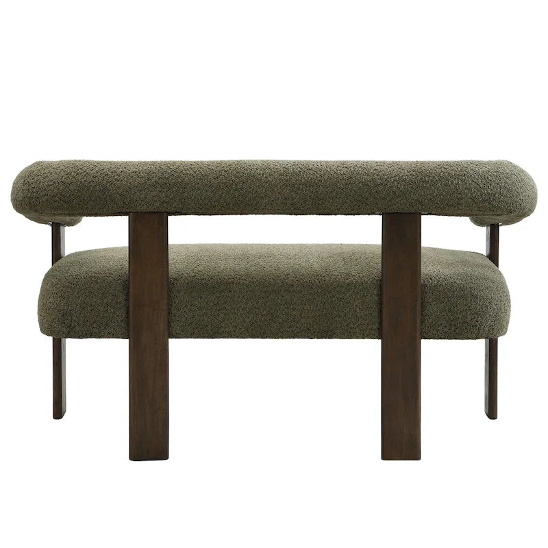 Green+Brown / Beige+Natural / Black+Brown 2-Seat Loveseat, C-Back Round Armrest, Rubberwood Frame