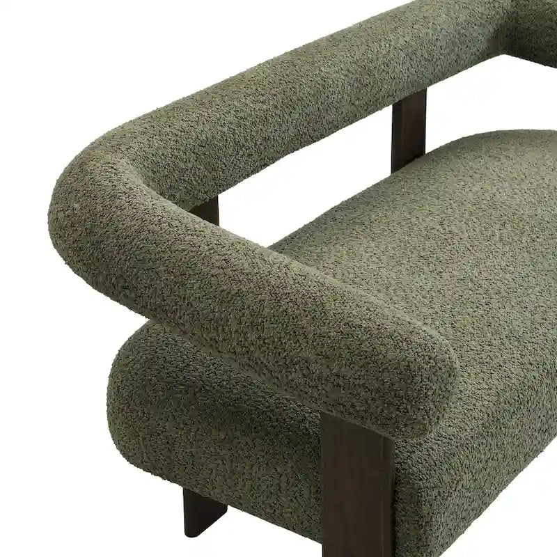Green+Brown / Beige+Natural / Black+Brown 2-Seat Loveseat, C-Back Round Armrest, Rubberwood Frame