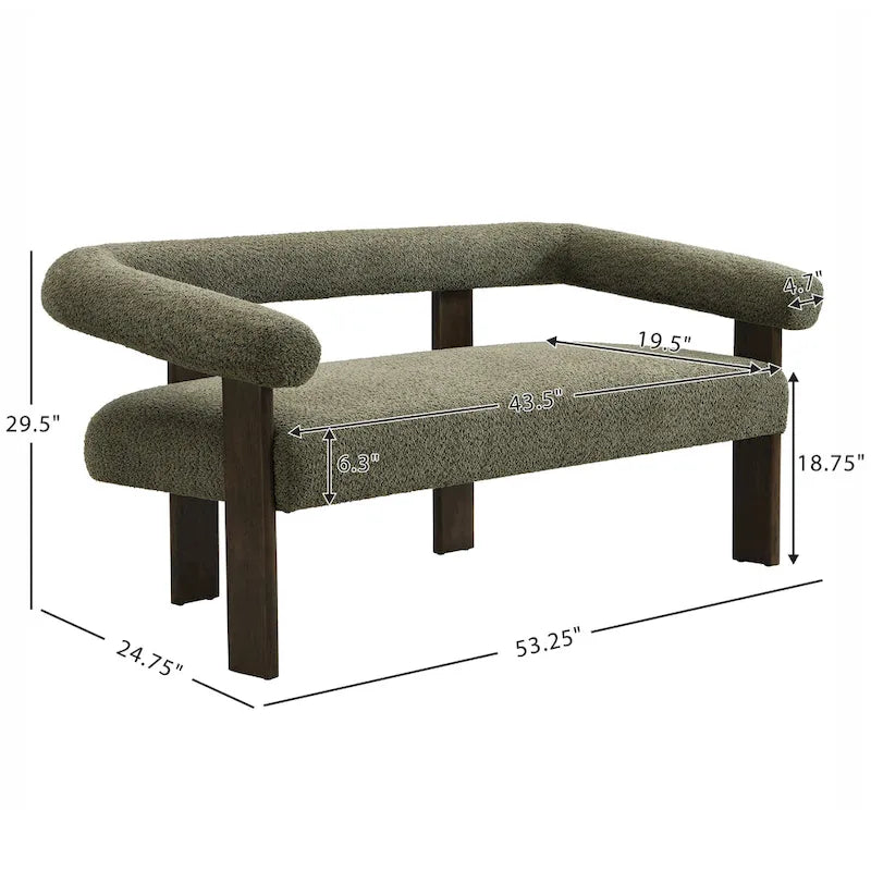 Green+Brown / Beige+Natural / Black+Brown 2-Seat Loveseat, C-Back Round Armrest, Rubberwood Frame