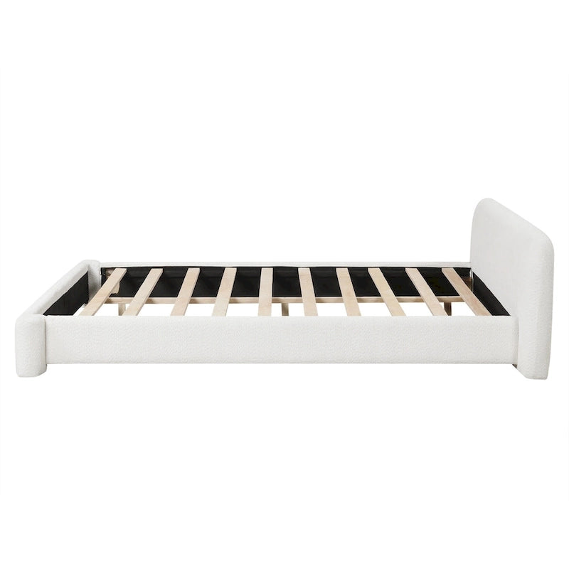 White Boucle Upholstered Platform Bed with Headboard, Queen, 2-Person