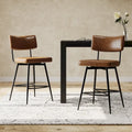 Brown PU Leather Swivel Counter Stool, Set of 2, 26" Seat Height