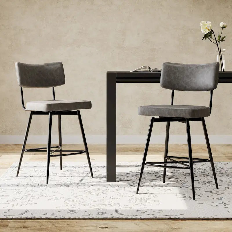 Brown PU Leather Swivel Counter Stool, Set of 2, 26" Seat Height