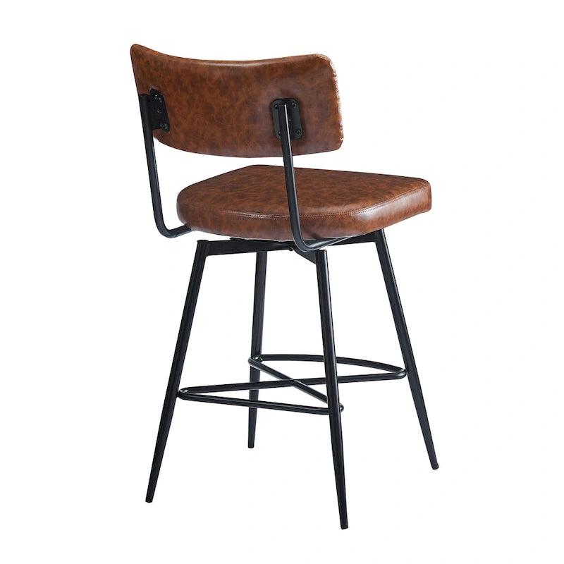 Brown PU Leather Swivel Counter Stool, Set of 2, 26" Seat Height
