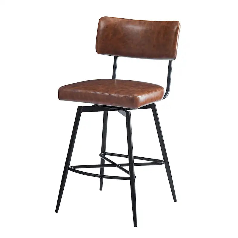 Brown PU Leather Swivel Counter Stool, Set of 2, 26" Seat Height