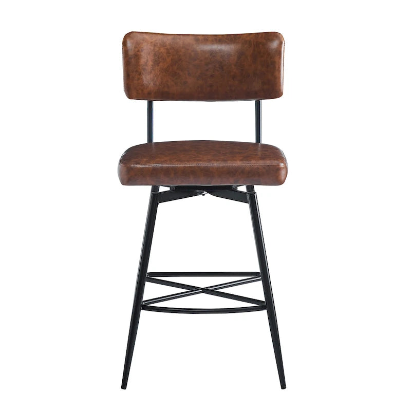 Brown PU Leather Swivel Counter Stool, Set of 2, 26" Seat Height