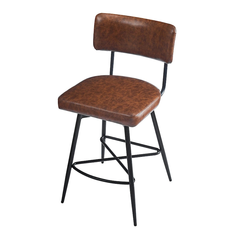 Brown PU Leather Swivel Counter Stool, Set of 2, 26" Seat Height