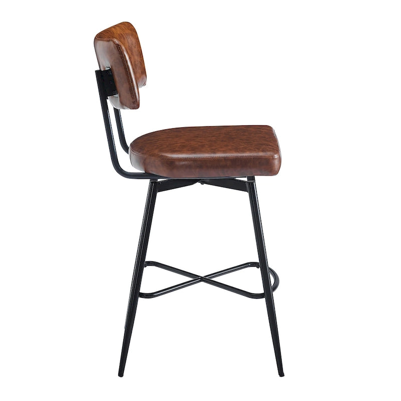 Brown PU Leather Swivel Counter Stool, Set of 2, 26" Seat Height