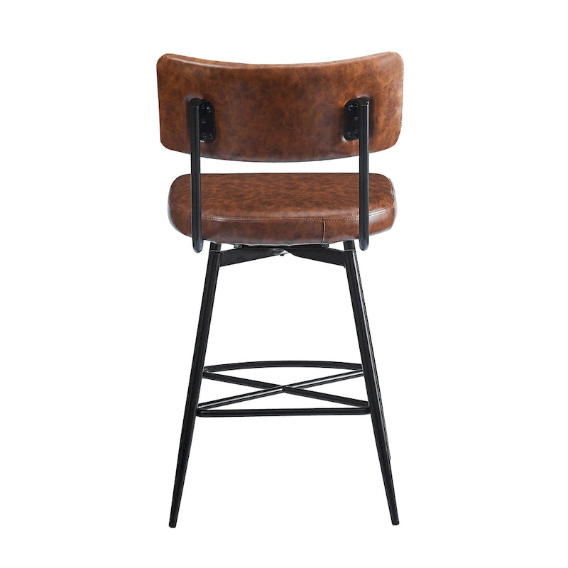 Brown PU Leather Swivel Counter Stool, Set of 2, 26" Seat Height