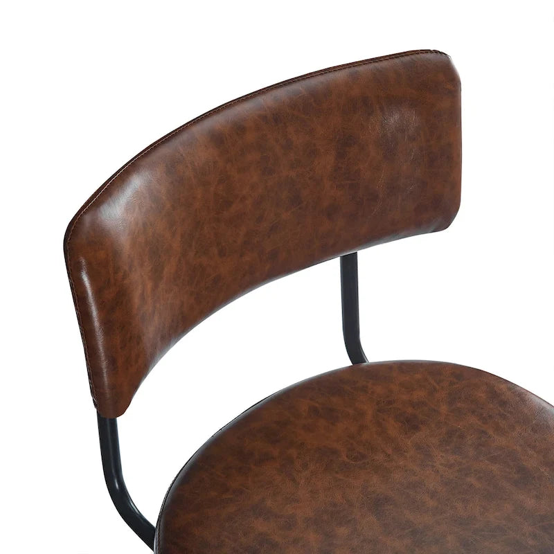 Brown PU Leather Swivel Counter Stool, Set of 2, 26" Seat Height