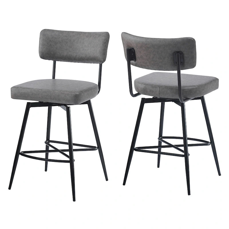 Brown PU Leather Swivel Counter Stool, Set of 2, 26" Seat Height