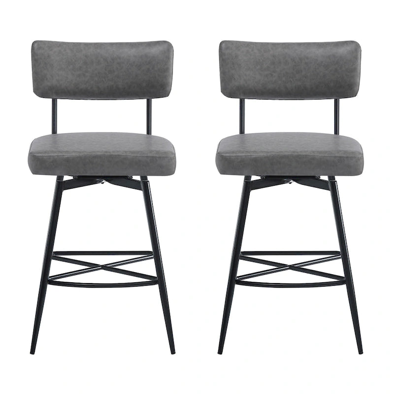 Brown PU Leather Swivel Counter Stool, Set of 2, 26" Seat Height