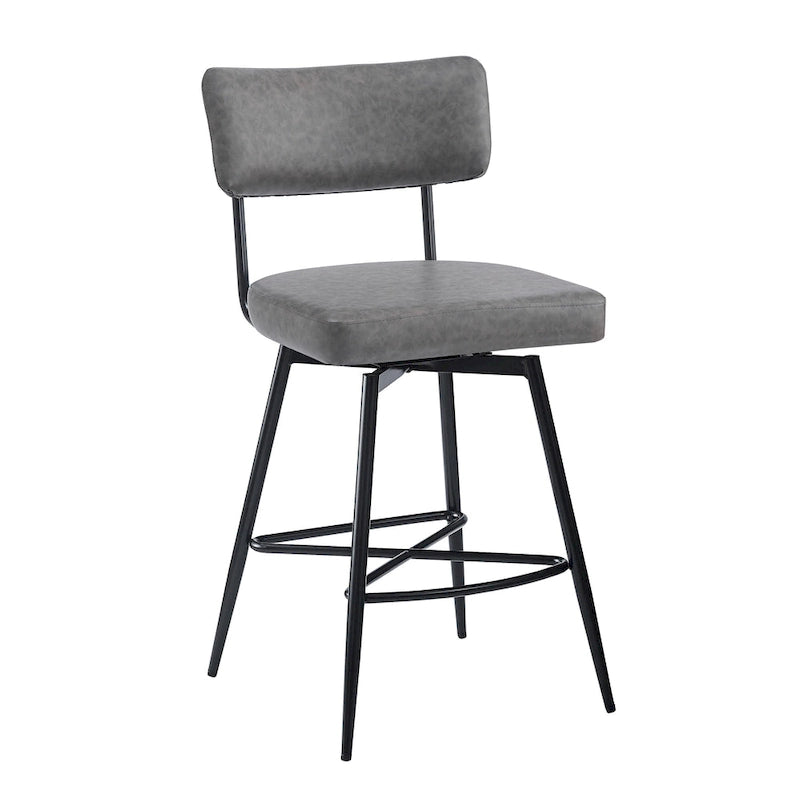 Brown PU Leather Swivel Counter Stool, Set of 2, 26" Seat Height