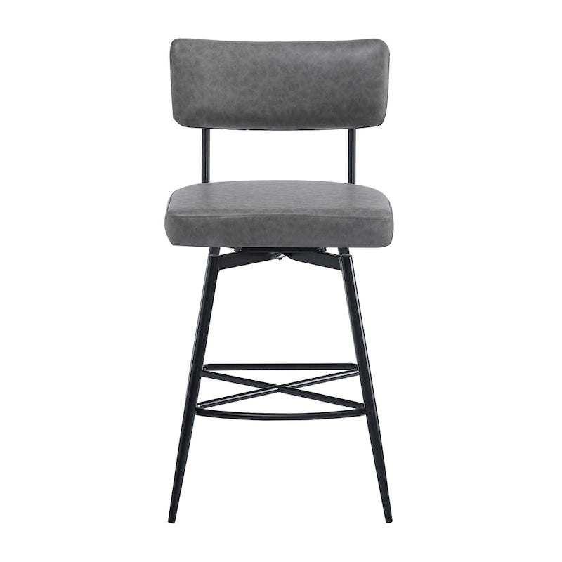 Brown PU Leather Swivel Counter Stool, Set of 2, 26" Seat Height