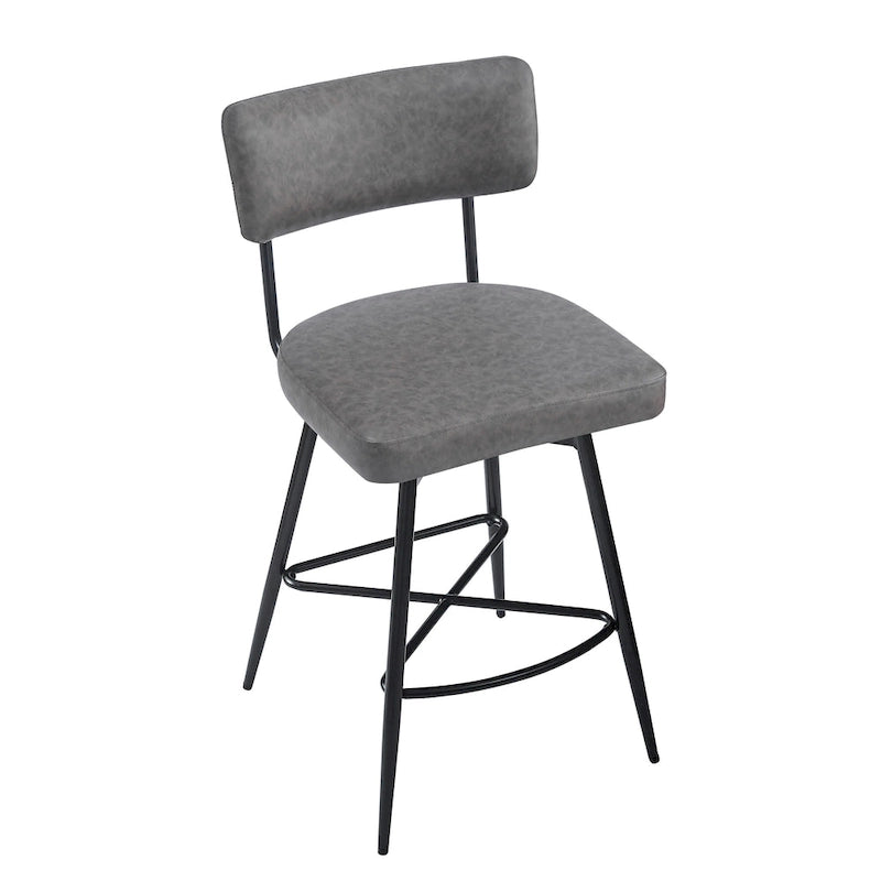 Brown PU Leather Swivel Counter Stool, Set of 2, 26" Seat Height