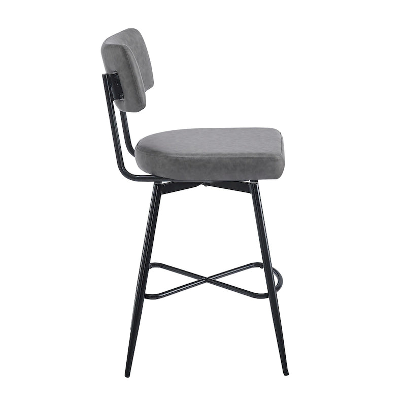 Brown PU Leather Swivel Counter Stool, Set of 2, 26" Seat Height
