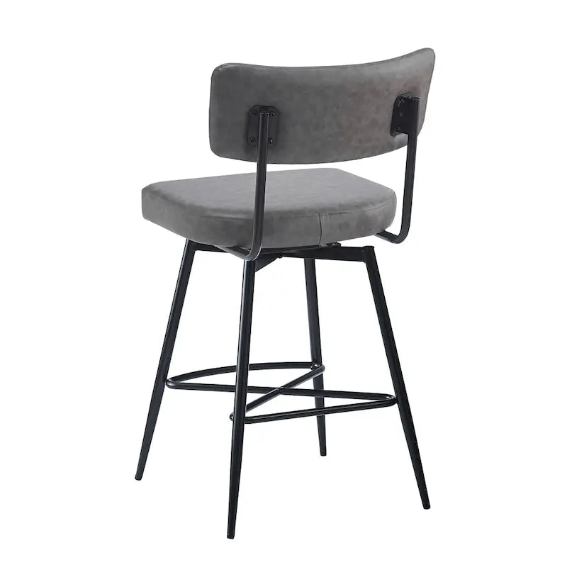Brown PU Leather Swivel Counter Stool, Set of 2, 26" Seat Height