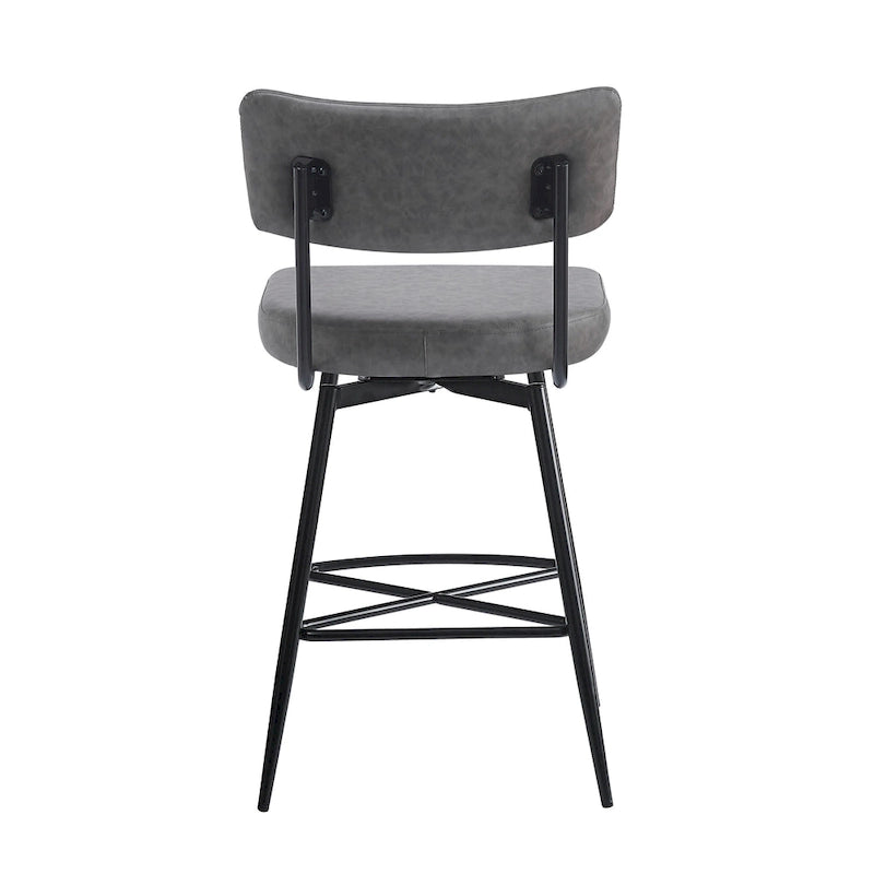 Brown PU Leather Swivel Counter Stool, Set of 2, 26" Seat Height