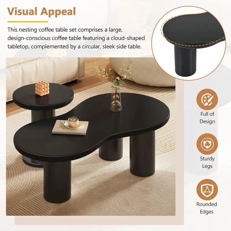 White Cloud-Shape Nesting Coffee Table Set of 2