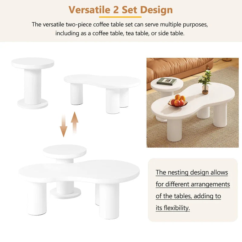 White Cloud-Shape Nesting Coffee Table Set of 2