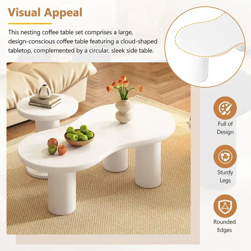 White Cloud-Shape Nesting Coffee Table Set of 2