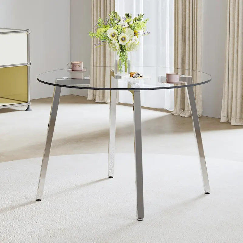 Black / Transparent / Gold Square Tempered Glass Dining Table, Seats 4