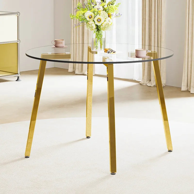 Black / Transparent / Gold Square Tempered Glass Dining Table, Seats 4