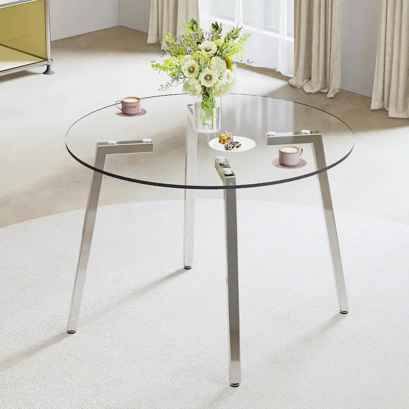 Black / Transparent / Gold Square Tempered Glass Dining Table, Seats 4
