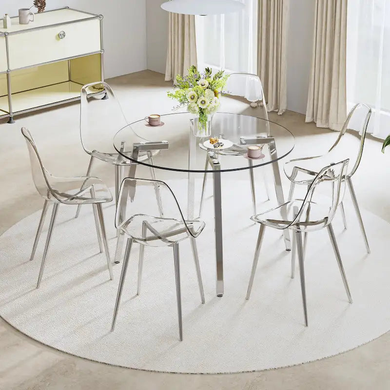 Black / Transparent / Gold Square Tempered Glass Dining Table, Seats 4