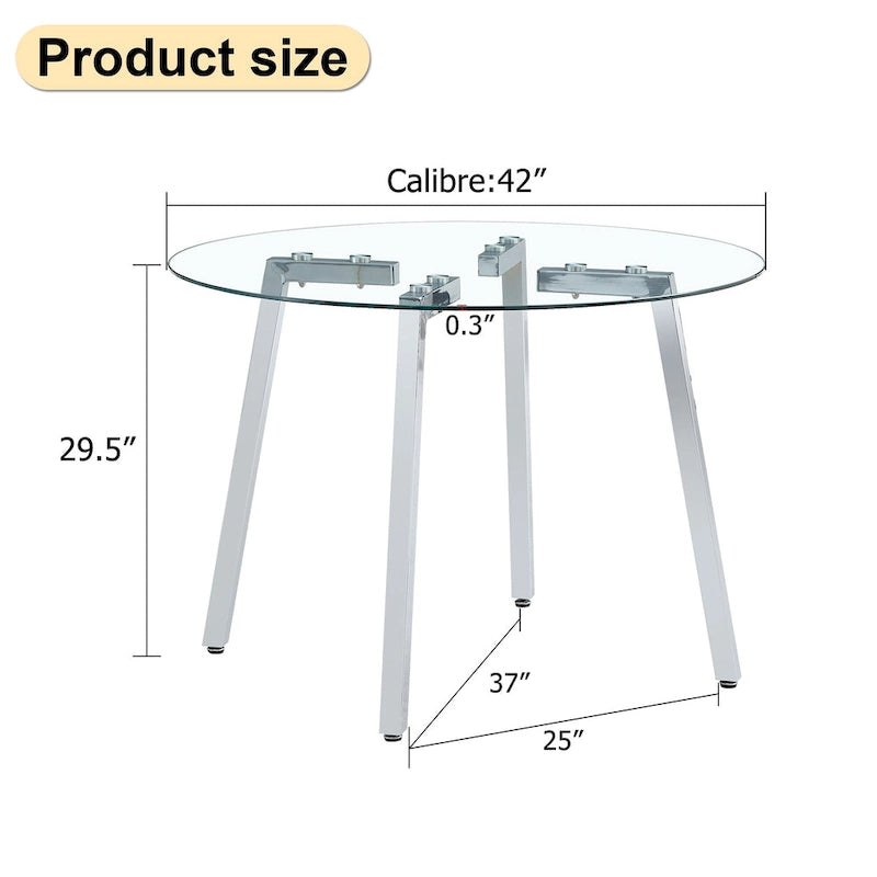 Black / Transparent / Gold Square Tempered Glass Dining Table, Seats 4